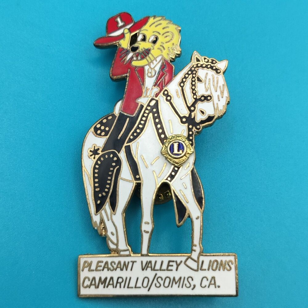 Pleasent Valley Lions Club California Pinback Metal Gold Tone Enamel Pin Vintage